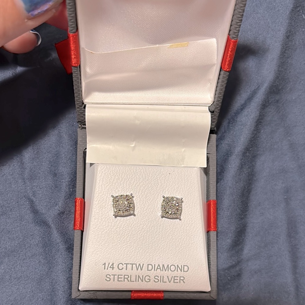 Sterling Silver Diamond Stud Earrings